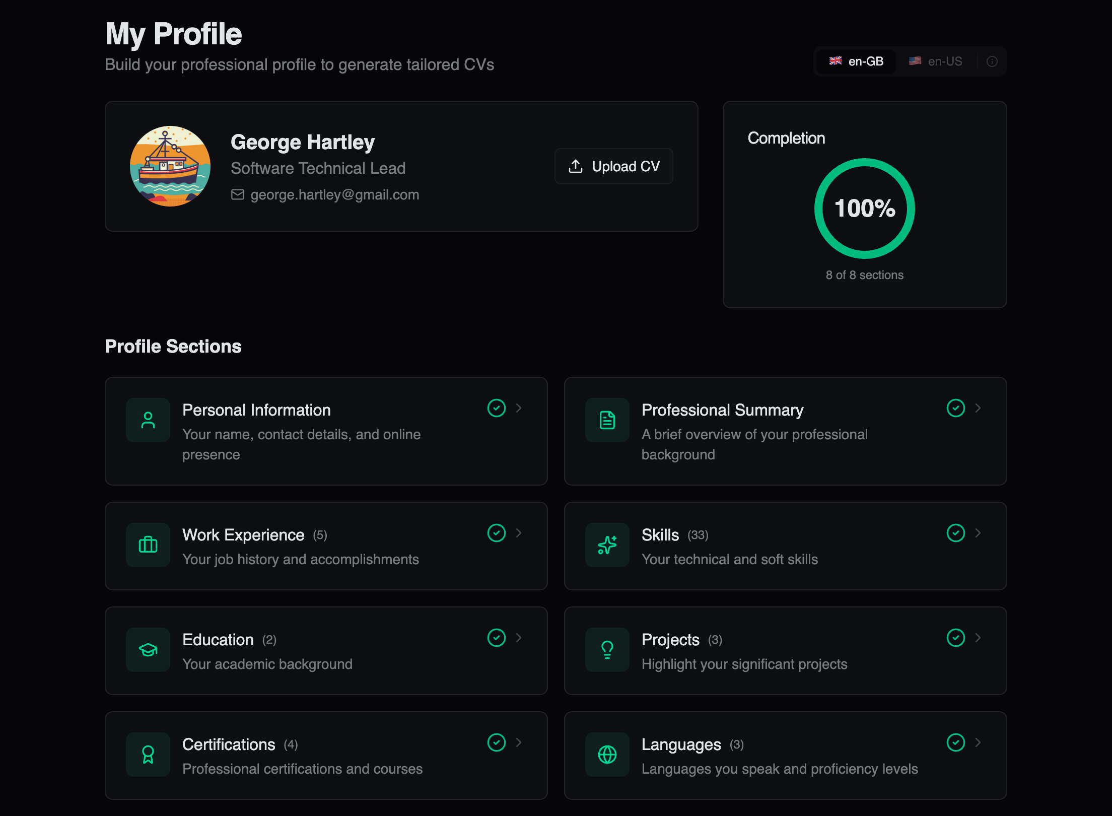Profile page
