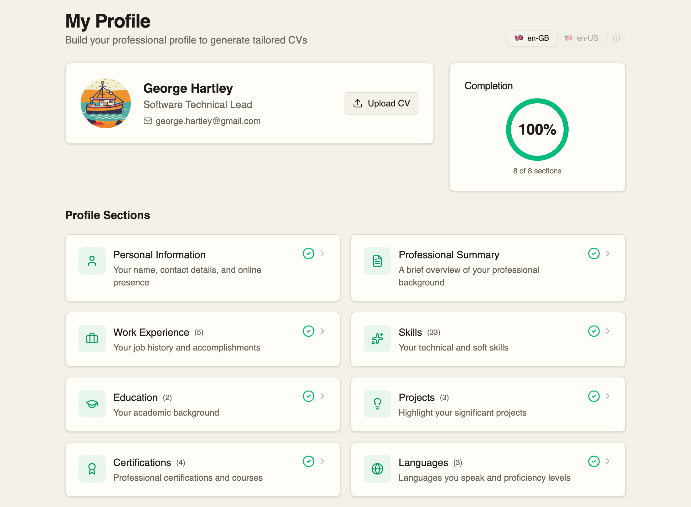 Profile page